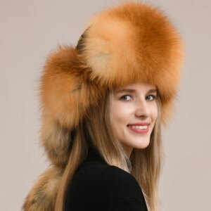 Hot High-end Fashion Luxury Warm And Thick Fur Hat Miss Fox Fur Hat Lei Feng Cap Necessary Hat Real Fur Hat 100% Top Fox Hat