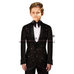 Luxury Floral Boy’s Suits Colorful Beaded Prom Blazer Tailor-made Single Breasted Jacket Vest Pants 3 Pieces Children Clothing