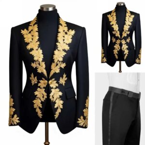 Bright Wedding Tuxedos Appliques Single Breasted Men Suit Shawl Lapel 2 Piece Set Jacket Pants Groom Blazers Customized