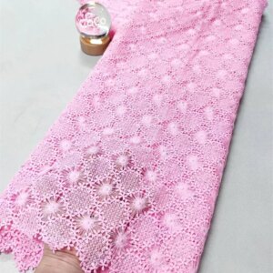African Guipure 2025 Embroidered Lace Fabrics Nigerian Lace Fabric 5 Yards High Quality Pink Lace Fabric Stone For Dress W656-1