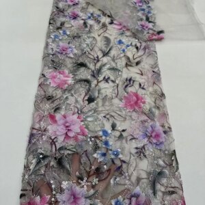 High-end Luxury French 3d Lace Fabric with Flower Applique Fabric African Nigerian Sequins Beaded Fabrics for Sewing Gown 5 Yard