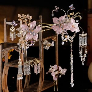 New Chinese Style Xiuhe Headdress Pink Age-Reducing Hair Accessories Wedding Clothes Han Chinese Clothing Accessories