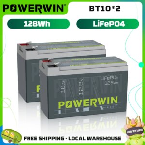 POWERWIN BT10 12V 10Ah LiFePO4 Battery 128Wh 4000+ Deep Cycle Built-in BMS Rechargeable UPS Off-grid Solar Energy (2PCS)