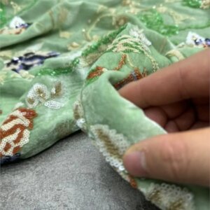 New autumn and winter product Light green heavy industry colorful embroidered sequins silk velvet fabric armor coat