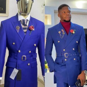 Formal Navy Wedding Tuxedos 2 Piece Set Jacket Pants Peaked Lapel Men Suit Double Breasted Groom Wear Party Suits Customized