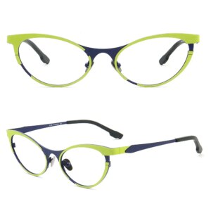 Cat Eye Women Pure Titanium Eyeglass Frames for Women Optical Glasses Frame Metal Eyewear Green Red Retro Spectacles Vintage