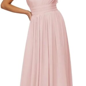 Women’s Long Chiffon Bridesmaid Dresses One Shoulder Formal Evening Party Gowns with Pleated  wedding guest dress  prom dresses