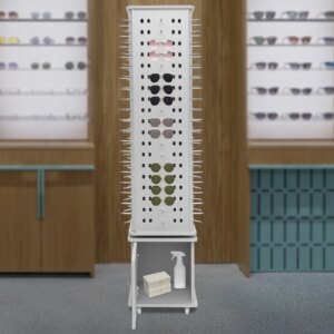 Silver Rotating Eyewear Display Stand – Aluminum-Plastic Plate Glasses Floor Frame