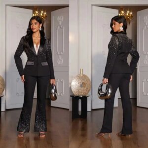 Wedding Tuxedos Women Pants Suits 2 Pieces Crystal Beads Customized Formal Guest Party Prom Dress Jacket