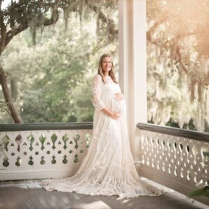 Crochet Lace Maternity Photography Dress Long Train Baby Shower Lace Dresses Pregnancy Photo Shoot Outfit Wear