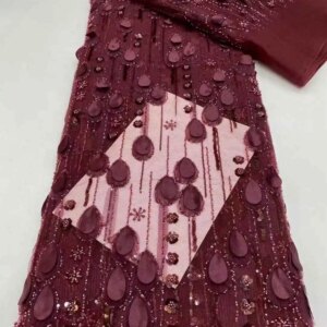 African Mesh Lace Fabric Nigerian Beads Lace Fabric Sequin 2025 High Quality French Nigeria Lace Dresses for Women Party Wedding