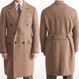 Khaki Herringbone Winter Woolen Coat For Men Double Breasted Plus Size Formal Suits Outwear Plus Size Customized Pocket Overcoat