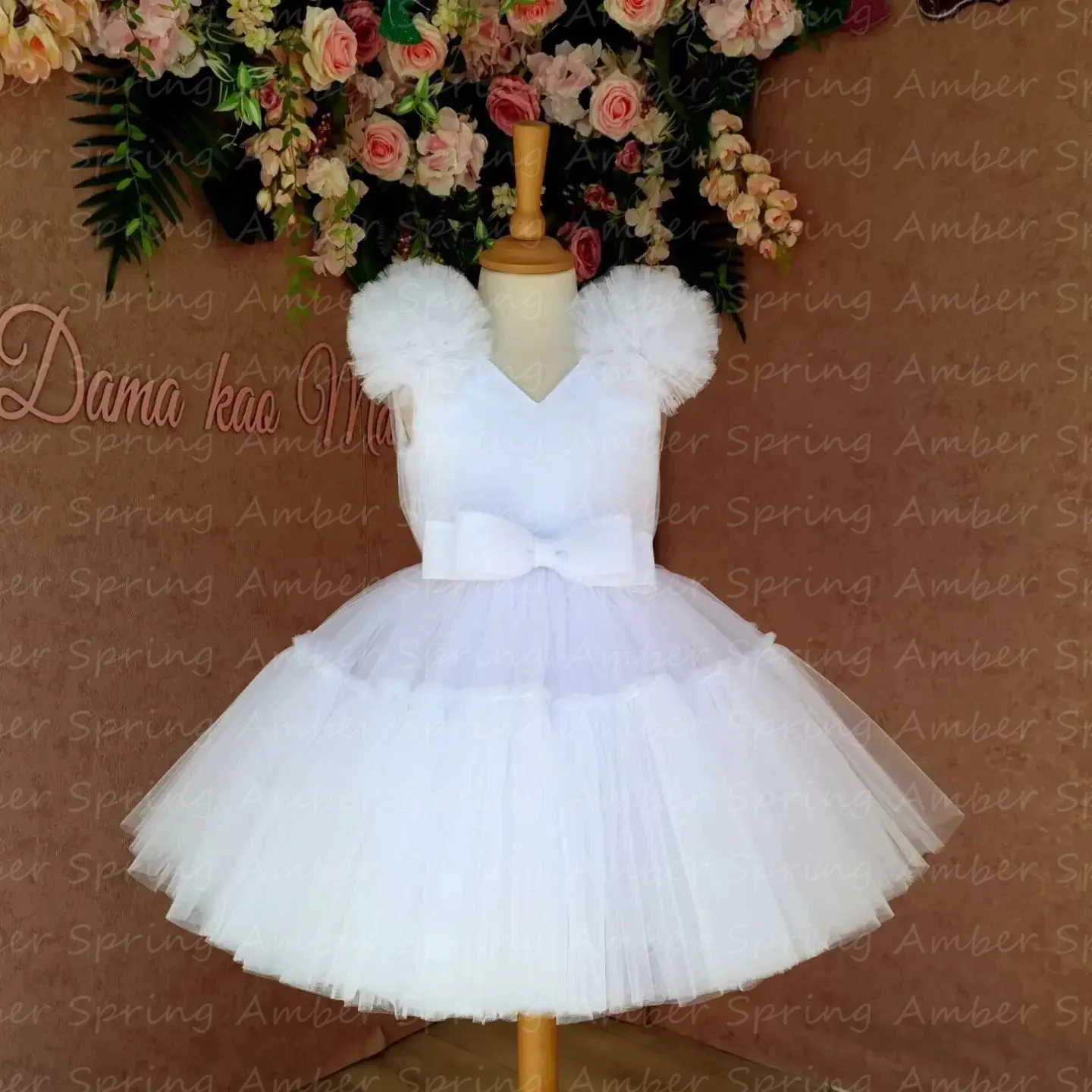 Customized Lovely Flower Girls Dresses First Birthday Princess Christmas Party Robe Photoshoot Kids Gowns Tutu Wedding Kids
