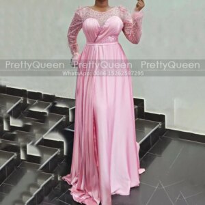Pink Sequins Beaded Mother of the Bride Dresses Customized Long Sleeves Sheer Neck A Line Plus Size Women Wedding Party Dress
