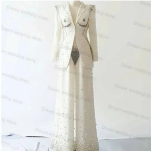 Pearls Crystals Women Suit Set 2 Pieces Luxury Blazer+Pants Custom Made Formal Wedding Tuxedos Office Lady Female Prom Jacket