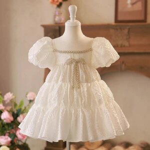 Dreamy Vow Elegant White Girl Dress Pearls Princess Baby Kids Wedding Birthday First Communion Holiday Party Gown 2025 J770