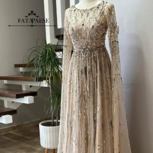 FATAPAESE Customized Evening Gown Cape Tank Sleeve Fully Crystal Beaded Luxury Saudi A-line Dresses Gowns For Formal Occasion