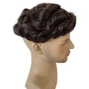 Malaysian Virgin Human Hair Systems Brown Color 4# 32mm Wave 8×10 Hollywood Swiss Lace Unit for White Men