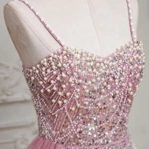 FATAPAESE Customized Bridesmaid Dress Fully Beaded Sequins Stones Bodice Thin Strpa Sheath Tulle Gown Wedding Engagement Dress