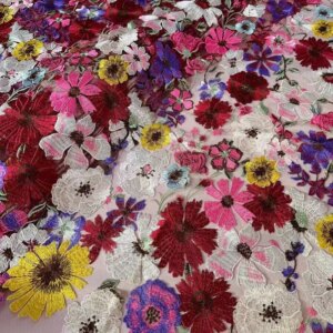5 Yards Mesh Multi-Color Flower Embroidered Cloth Fairy Dress Cheongsam Designer Fabric