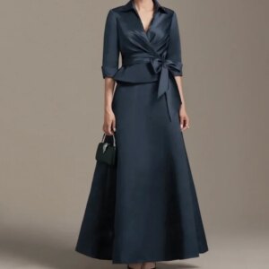 Elegant Mother of The Bride Dresses for Women Three Quarter Ankle Length Wedding Party Gowns with Bow Evening Dress Customized