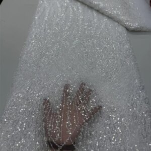 White Fabrics Embroidered Lace Fabric High 5 Yards Quality 2025 French Lace Fabrics Quality Latest Luxury Wedding Dresses W696-1