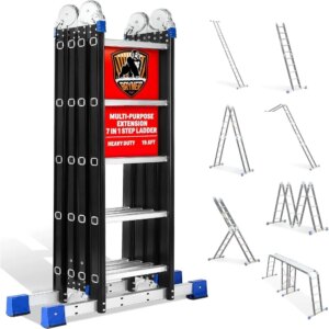 Step Ladder, 19.6ft 7 in 1 Folding Ladder Multi-Purpose Aluminium Extension Ladder Adjustable Telescoping Foldable Ladders 330l