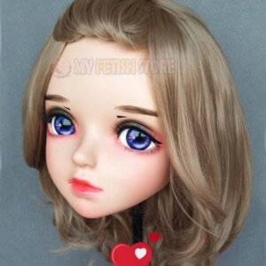 (Miao-3)Female Sweet Girl Resin Half Head Kigurumi BJD Eyes Crossdress Cosplay Japanese Anime Role Lolita Mask With Eyes And Wig