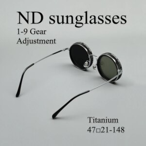 ND Sunglasses 1-9 Gear Adjustable Dimming Glasses Pure Titanium Round Metal Punk Eyeglasses UV400 Sunshade Driving Sun Glasses