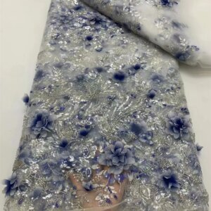 High-quality African Nigerian Elegant 3D Embroidered Fabric 2024 French Tulle Lace Fabric With Sequin For Party Wedding
