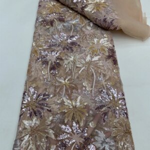 African French Mesh Lace Beaded Fabric Newest 2025 Nigerian Net Lace Fabric with Sequins for Women Wedding Dresses 5Yard