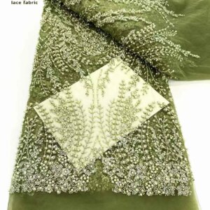 Fashion African Beads Lace Fabric 202 High Quality Nigerian Sequins Tulle Embroidery Lace Fabric For Wedding Bridal Dresses Sew