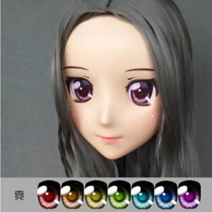 (Jiang02)Female Sweet Girl Resin Half Head Kigurumi Crossdress Cosplay Japanese Anime Role Lolita Doll Mask With Eyes And Wig