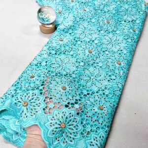 Luxury Beaded Lace Fabric Wedding 5 Yards French Lace Fabrics Quality Teal Green With Diamond Stones For Wedding Dresses A1100-1