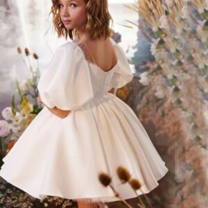 Dreamy Vow Elegant White Girl Dress Puff Sleeve Embroidered Tulle Kid Event Celebration Spring Summer Knee Length Ball Gown J256