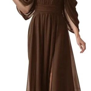 Women’s Plus Size Off-The-Shoulder Bridesmaid Dress Chiffon Formal Gown with Slit Elegant Wedding Guest Dress