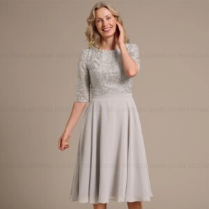 VICTORIA Customized Elegant Chiffon Lace Mother of the Bride/Groom Dress A-Line Scoop Short Applique Wedding Guest Party Dress