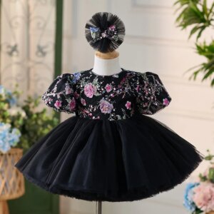 Light luxury black tulle baby dress, first birthday dress dress suitable for all kinds of special occasions high-end dress