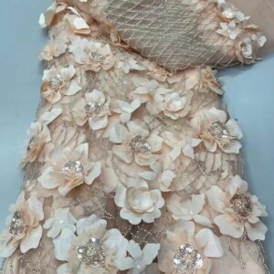 2025 Latest African 3D Flower Lace Fabric Dubai Sequins Tulle Lace Fabric Embroidered Applique Nigerian Fabric For Sewing