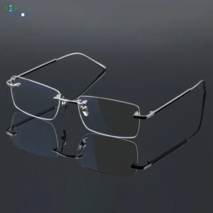 S925 Pure Silver Frameless Handmade Myopia Anti Blue Light Glasses Men Business Silver Eyeglass Frame Support Prescription Lens