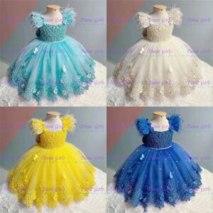 Quality Lovely Flower Girl Dress Tulle Fluffy With Exquisite Pearls Applique Bow For Kids Birthday Party Evening Ball GOwns