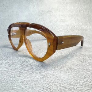 Women Men Glasses Frames Aviator Oversize Vintage Handmade Light Coffee Horn Prescription Eyeglass Frames Myopia Eyeglasses