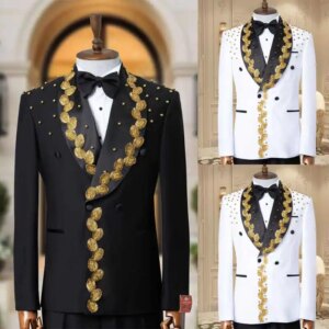 Vintage Handmade Men Suits For Wedding Shawl Lapel Double Breasted Tuxedos Groom 2 Pcs Blazer Pants Regular Fit Customized