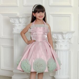 Jill Wish Luxury Pink Arabic Girl Dress Handmade Flowers Kids Princess Birthday Wedding Party Children Holiday Gown J195