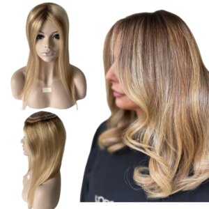 Mongolian Virgin Human Hair Hairpieces Ombre Highlights Color T9/613 HL #9 16 Inches 5×6 Mono Topper for European Woman