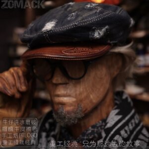 Handmade Amekaji Denim Peaked Cap Men’s Retro Newsboy Artistic Female Painter Make Old Ripped Colonel Fashion