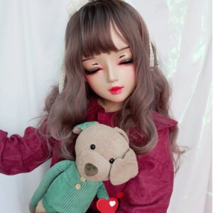 (Mian02)Female Sweet Girl Resin Half Head Kigurumi BJD Eyes Crossdress Cosplay Japanese Anime Role Lolita Mask With Eyes And Wig