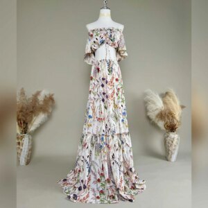 Don&Judy Maternity Photography Three-dimensional Print Off-the-Shoulder Set Vacation Travel Photo Dress Pregnancy Photo Shooting