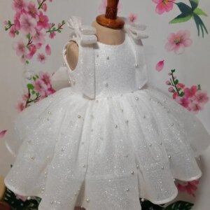 Light luxury white wedding dress beads sequins sleeveless suspender cute sweet princess skirt one year old birthday party dress