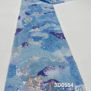 Sky Blue African Heavy Beaded Lace Fabric 2025 High Quality Nigerian Luxury Sequin Lace French Tulle Fabric for Party Dress